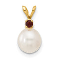 14K 7-7.5mm White Round FWC Pearl Garnet Pendant