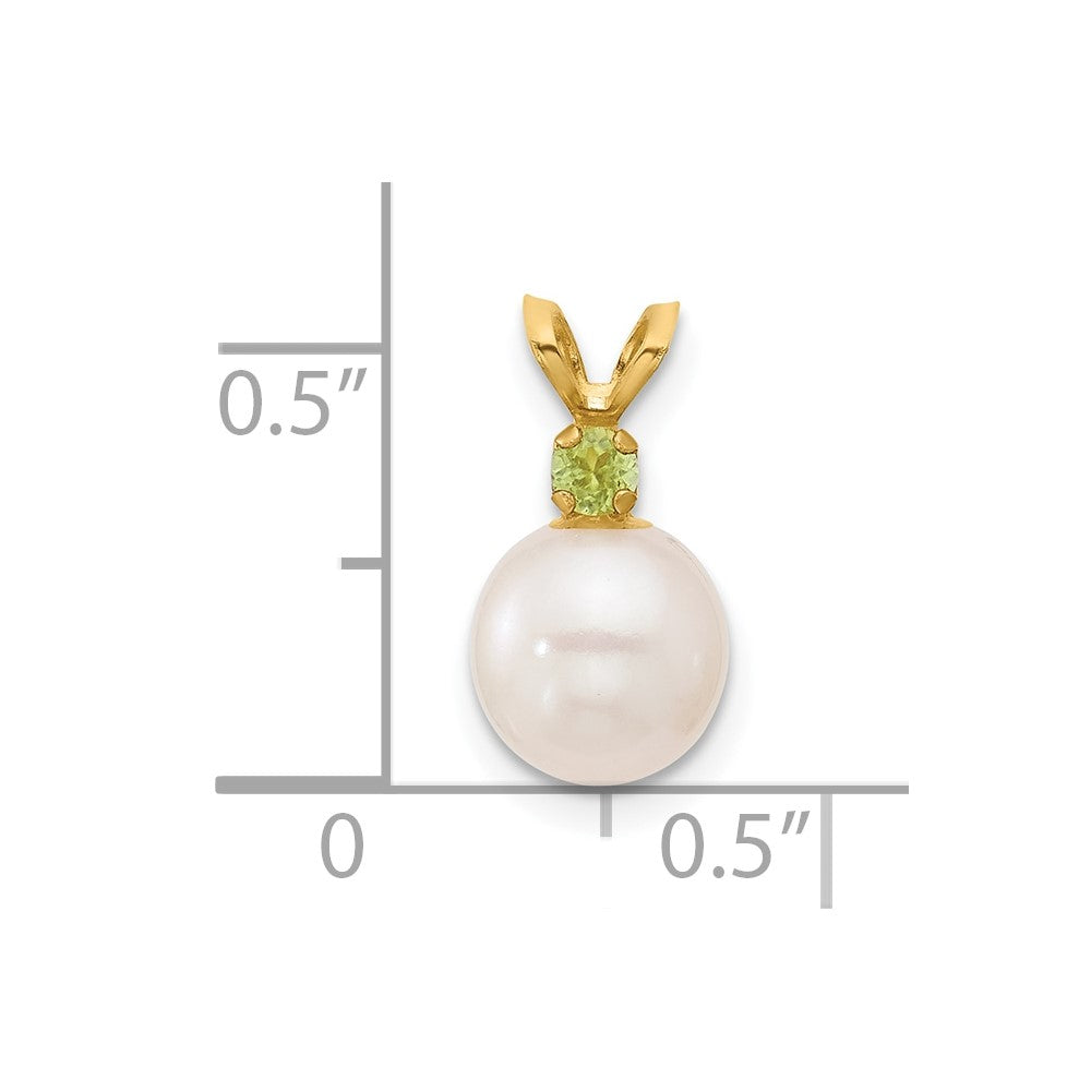 14K 7-7.5mm White Round FWC Pearl Peridot Pendant