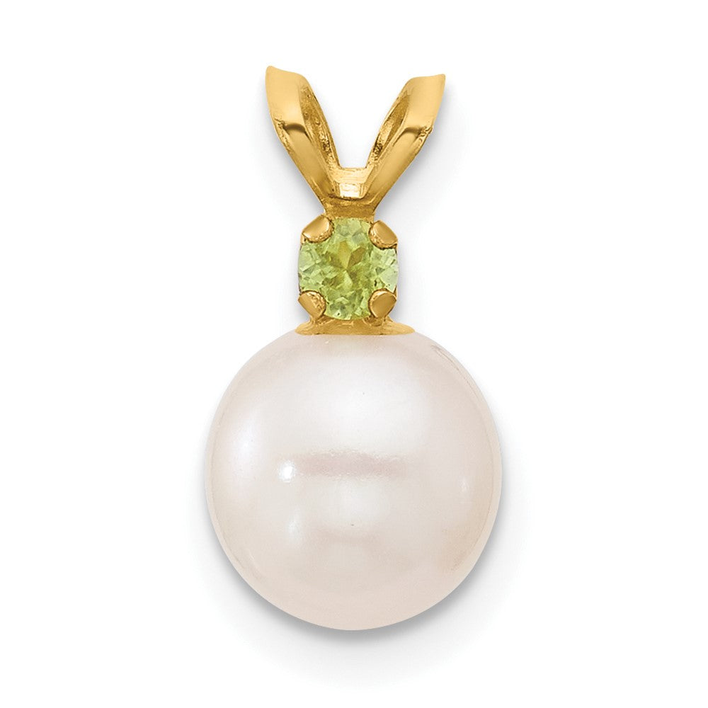 14K 7-7.5mm White Round FWC Pearl Peridot Pendant