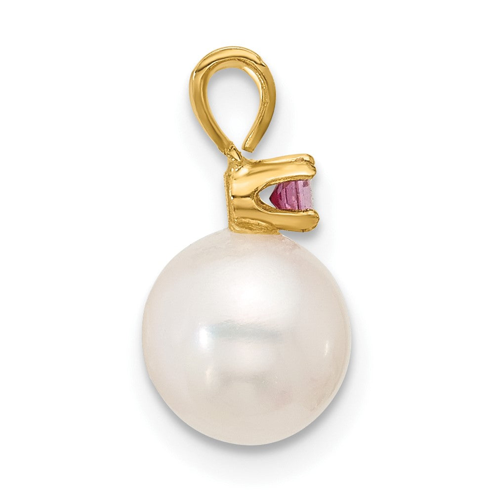 14K 7-7.5mm White Round FWC Pearl Pink Topaz Pendant