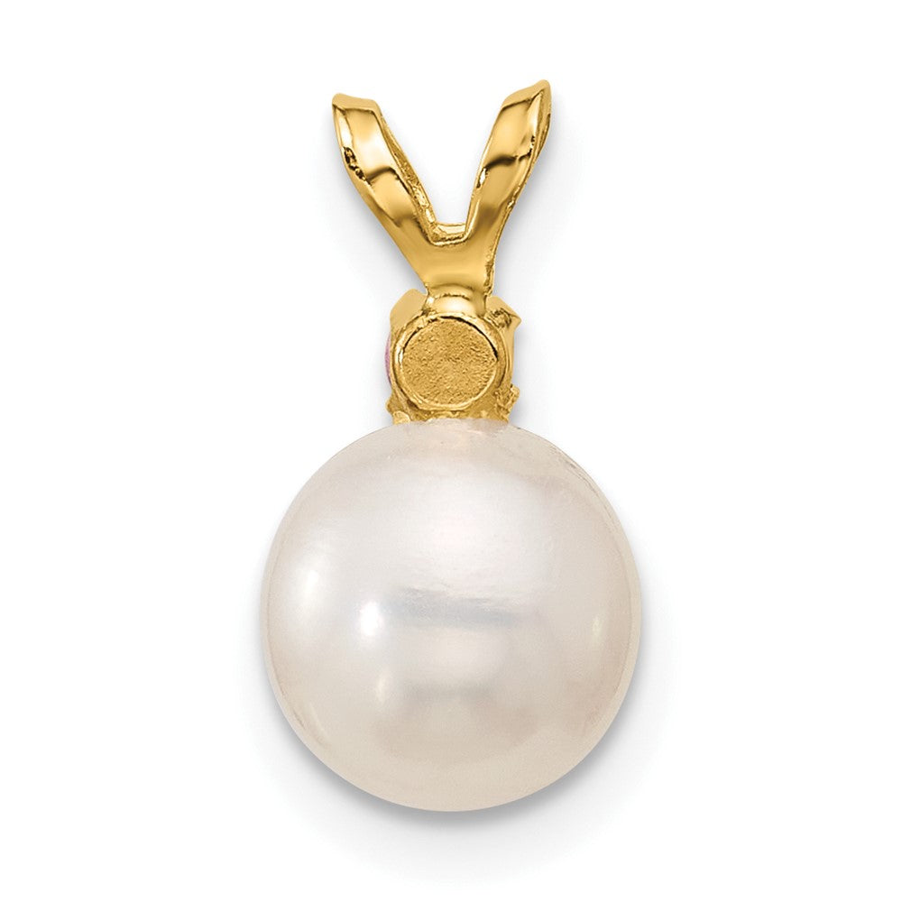 14K 7-7.5mm White Round FWC Pearl Pink Topaz Pendant