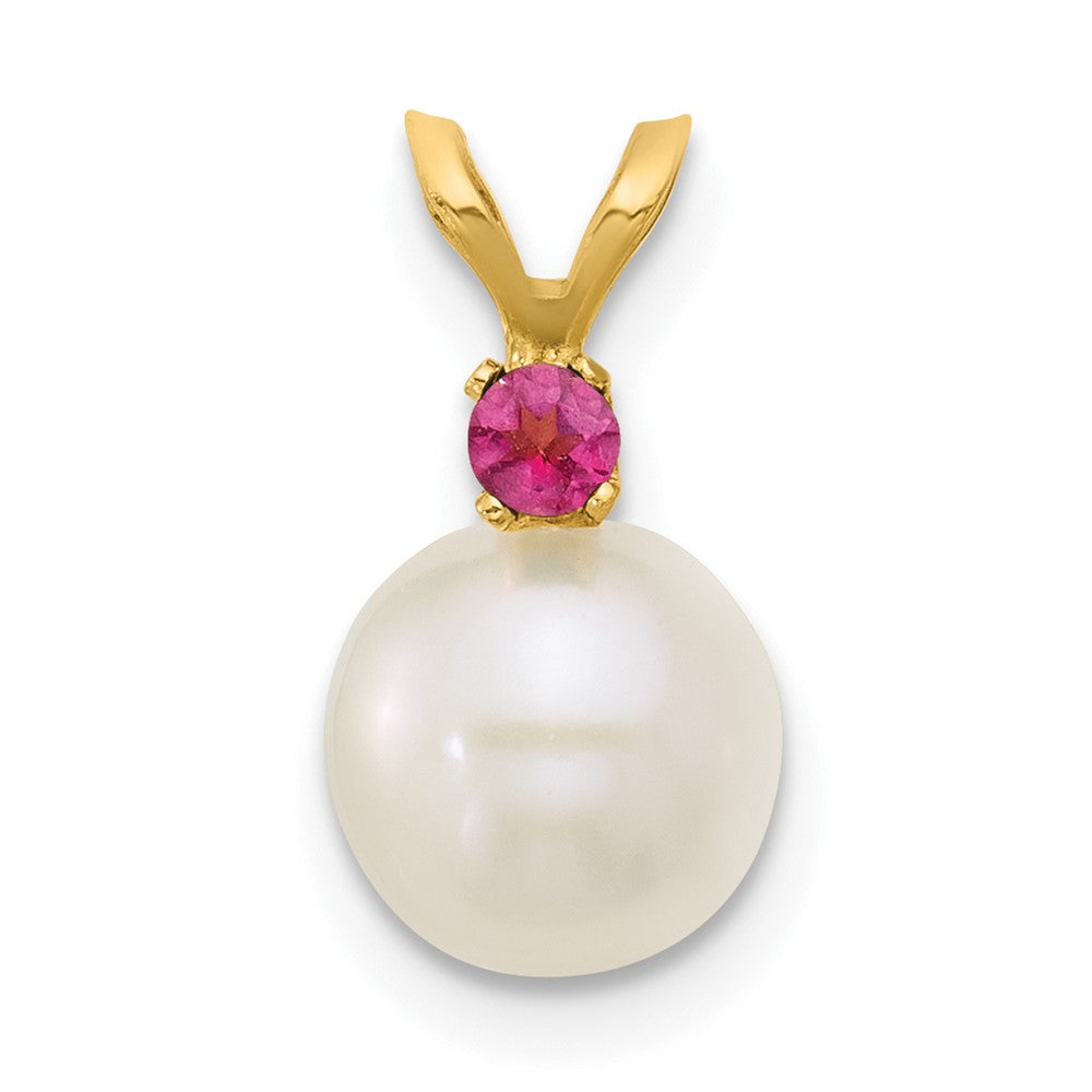 14K 7-7.5mm White Round FWC Pearl Pink Topaz Pendant
