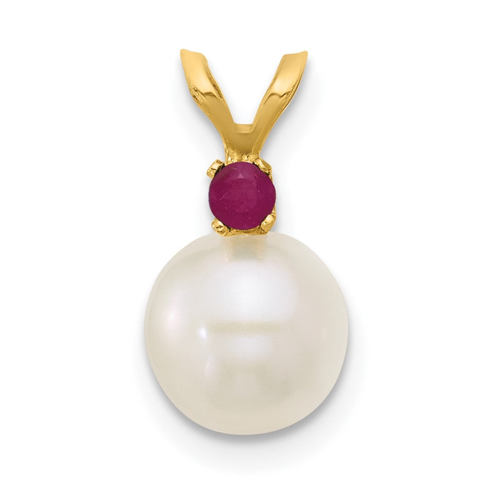 14K 7-7.5mm White Round FWC Pearl Ruby Pendant