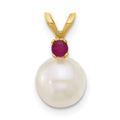 14K 7-7.5mm White Round FWC Pearl Ruby Pendant