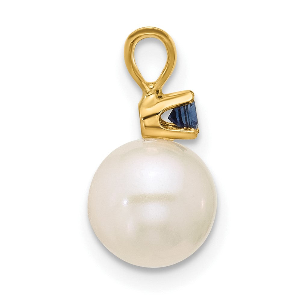 14K 7-7.5mm White Round FWC Pearl Sapphire Pendant