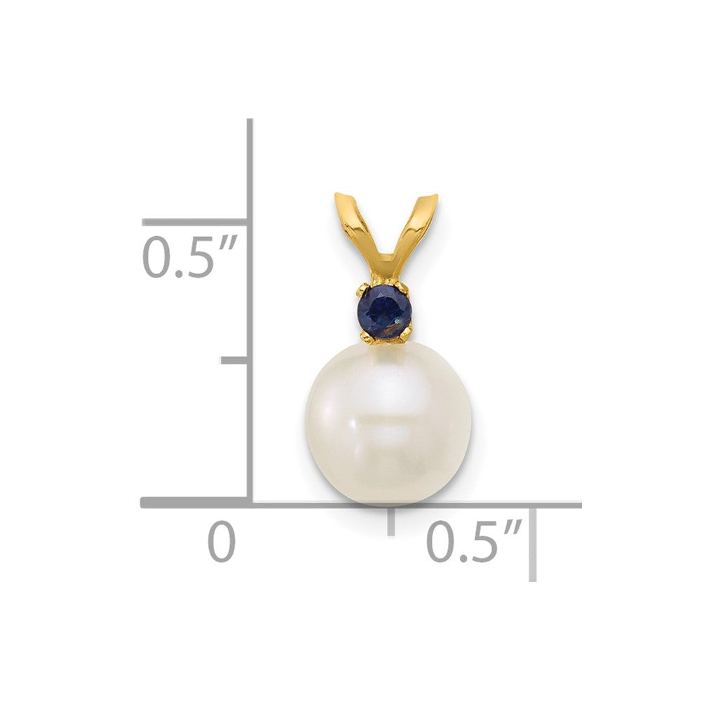 14K 7-7.5mm White Round FWC Pearl Sapphire Pendant