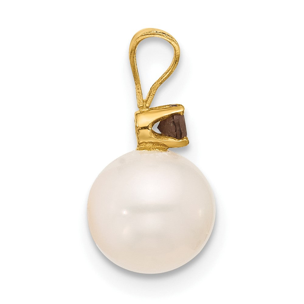 14K 7-7.5mm White Round FWC Pearl Smoky Quartz Pendant