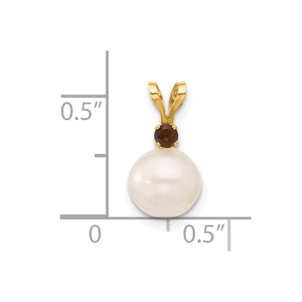 14K 7-7.5mm White Round FWC Pearl Smoky Quartz Pendant