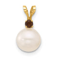14K 7-7.5mm White Round FWC Pearl Smoky Quartz Pendant