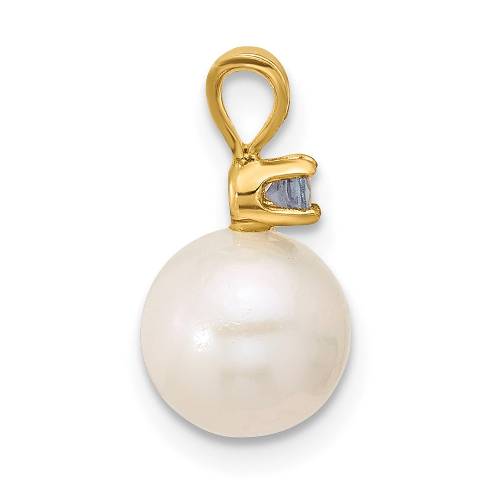 14K 7-7.5mm White Round FWC Pearl Tanzanite Pendant
