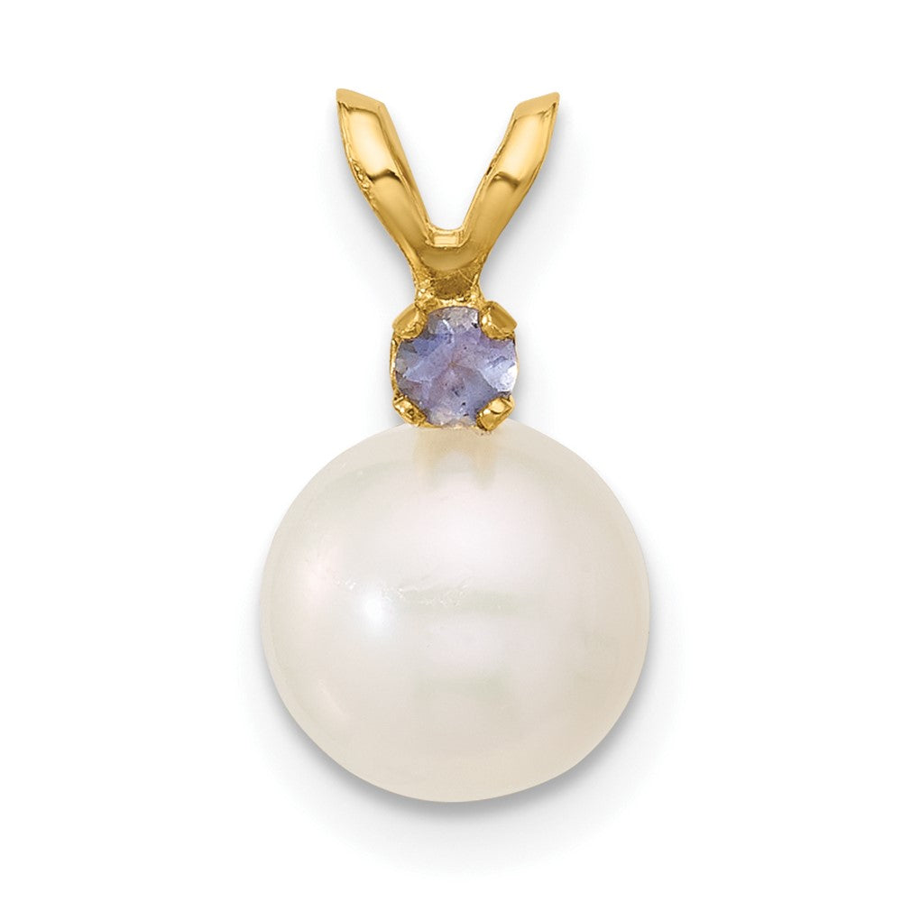 14K 7-7.5mm White Round FWC Pearl Tanzanite Pendant
