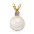 14K 7-7.5mm White Round FWC Pearl Tanzanite Pendant