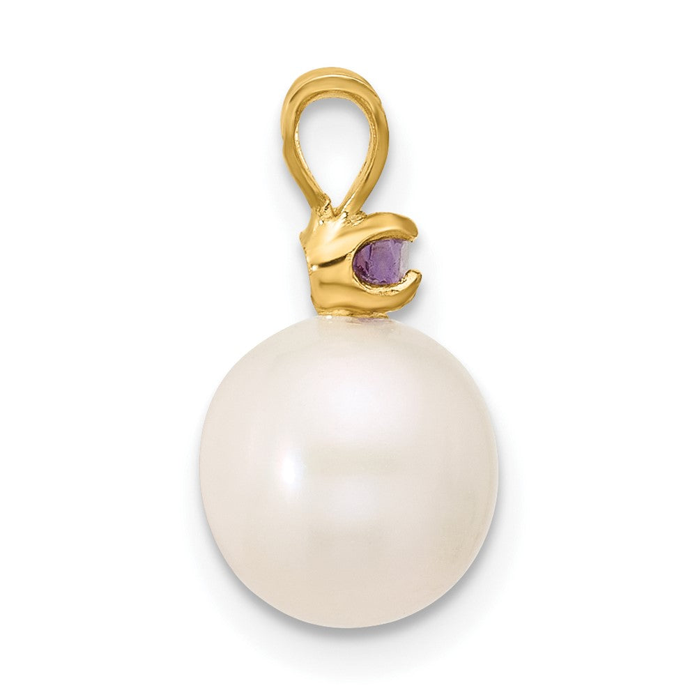14K Amethyst 8-8.5mm White Round FWC Pearl Pendant