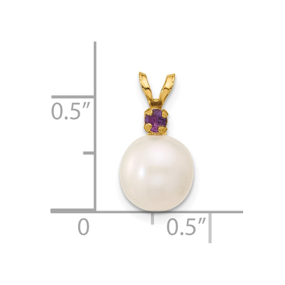 14K Amethyst 8-8.5mm White Round FWC Pearl Pendant