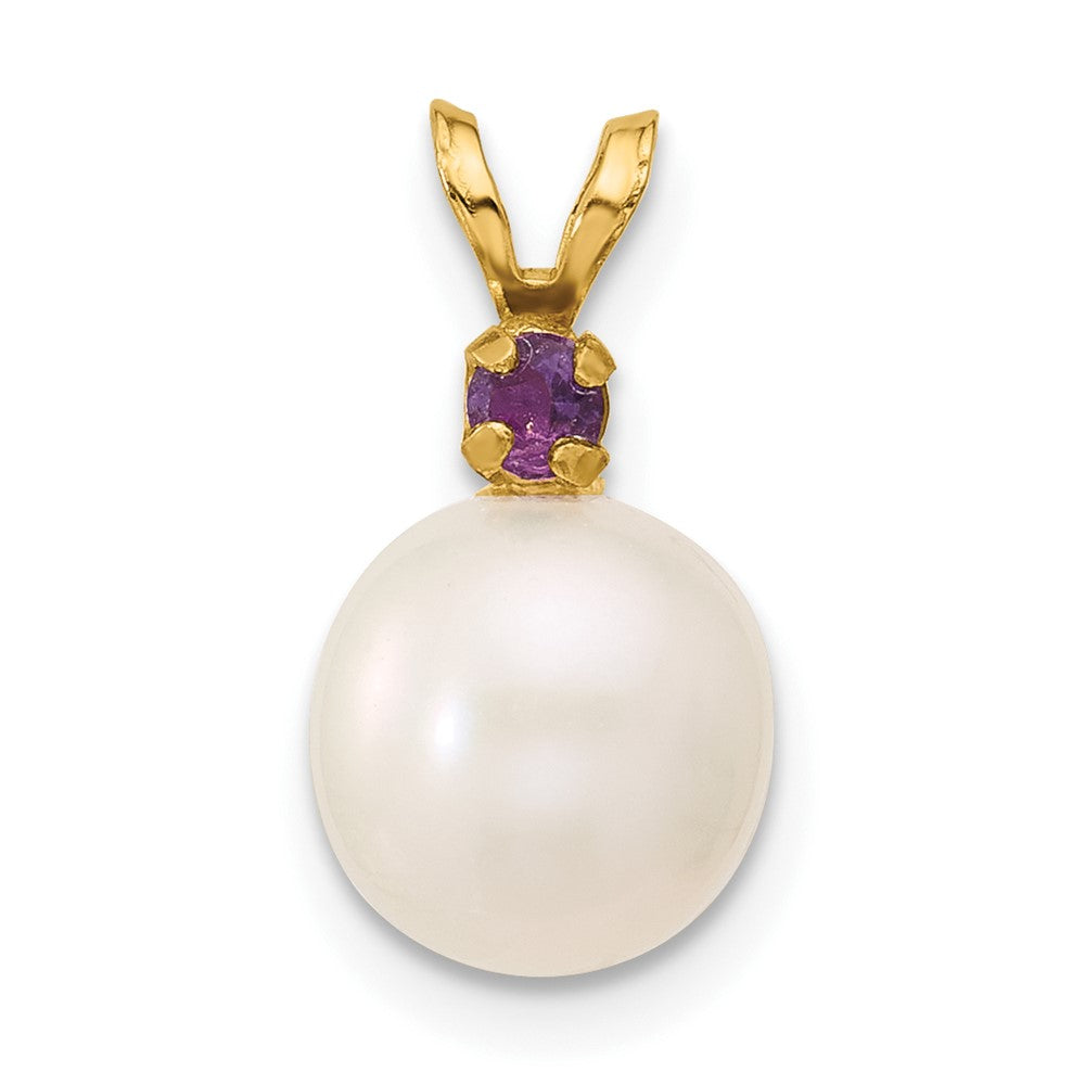 14K Amethyst 8-8.5mm White Round FWC Pearl Pendant