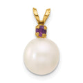 14K Amethyst 8-8.5mm White Round FWC Pearl Pendant