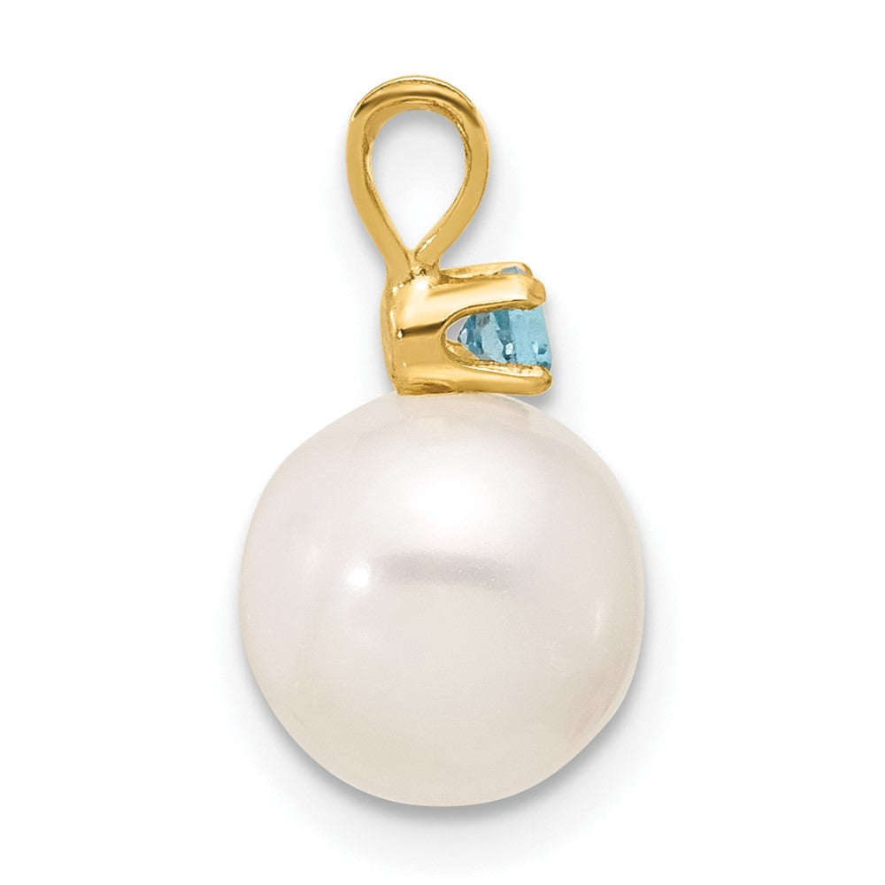 14K Blue Topaz 8-8.5mm White Round FWC Pearl Pendant