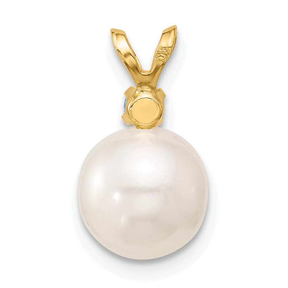 14K Blue Topaz 8-8.5mm White Round FWC Pearl Pendant