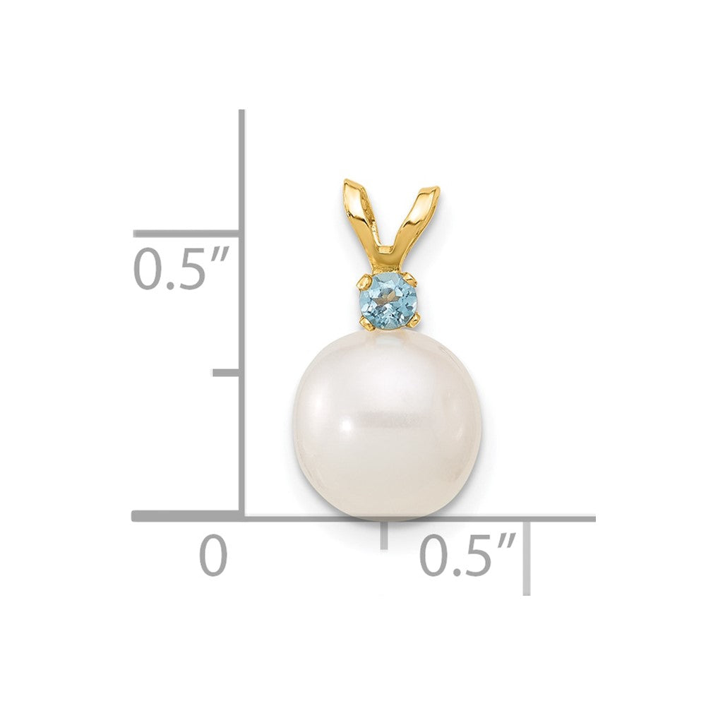 14K Blue Topaz 8-8.5mm White Round FWC Pearl Pendant