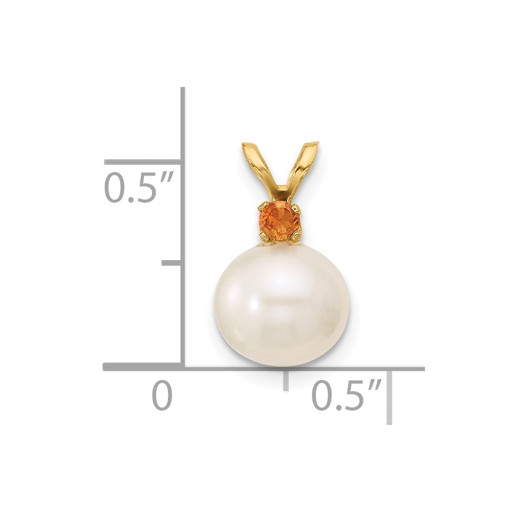 14K Citrine 8-8.5mm White Round FWC Pearl Pendant