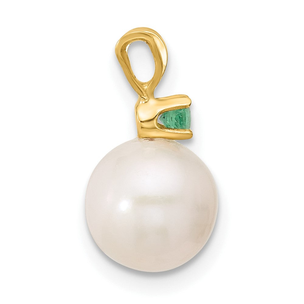 14K Emerald 8-8.5mm White Round FWC Pearl Pendant