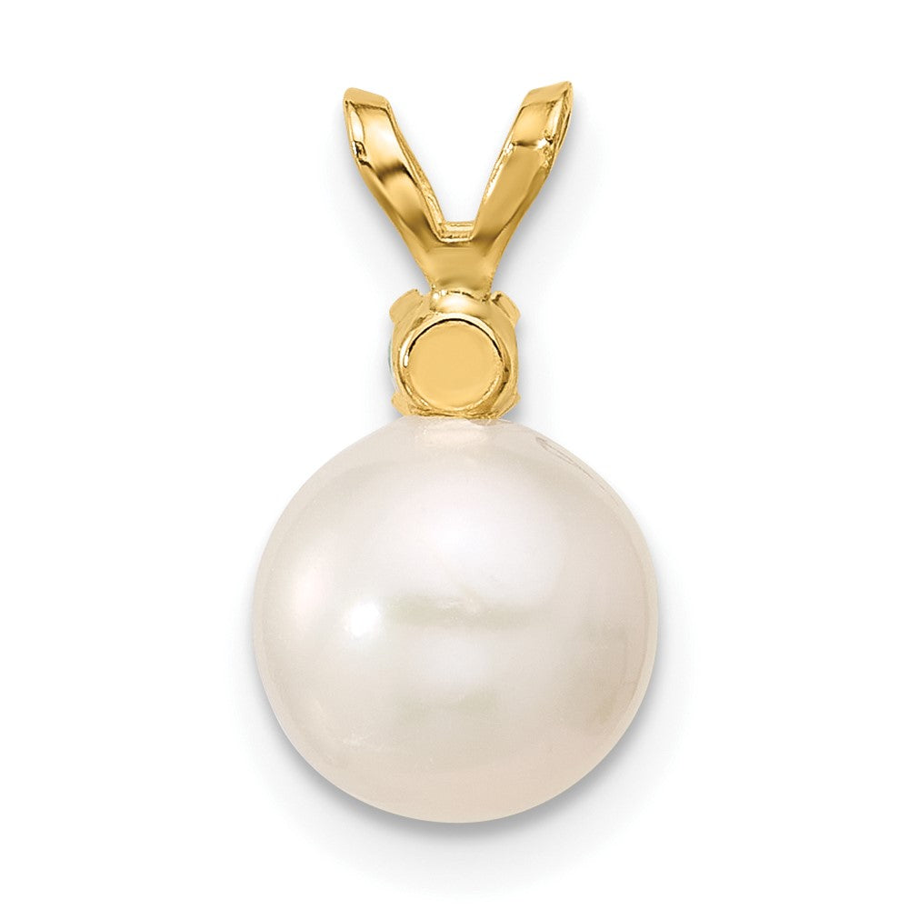 14K Emerald 8-8.5mm White Round FWC Pearl Pendant
