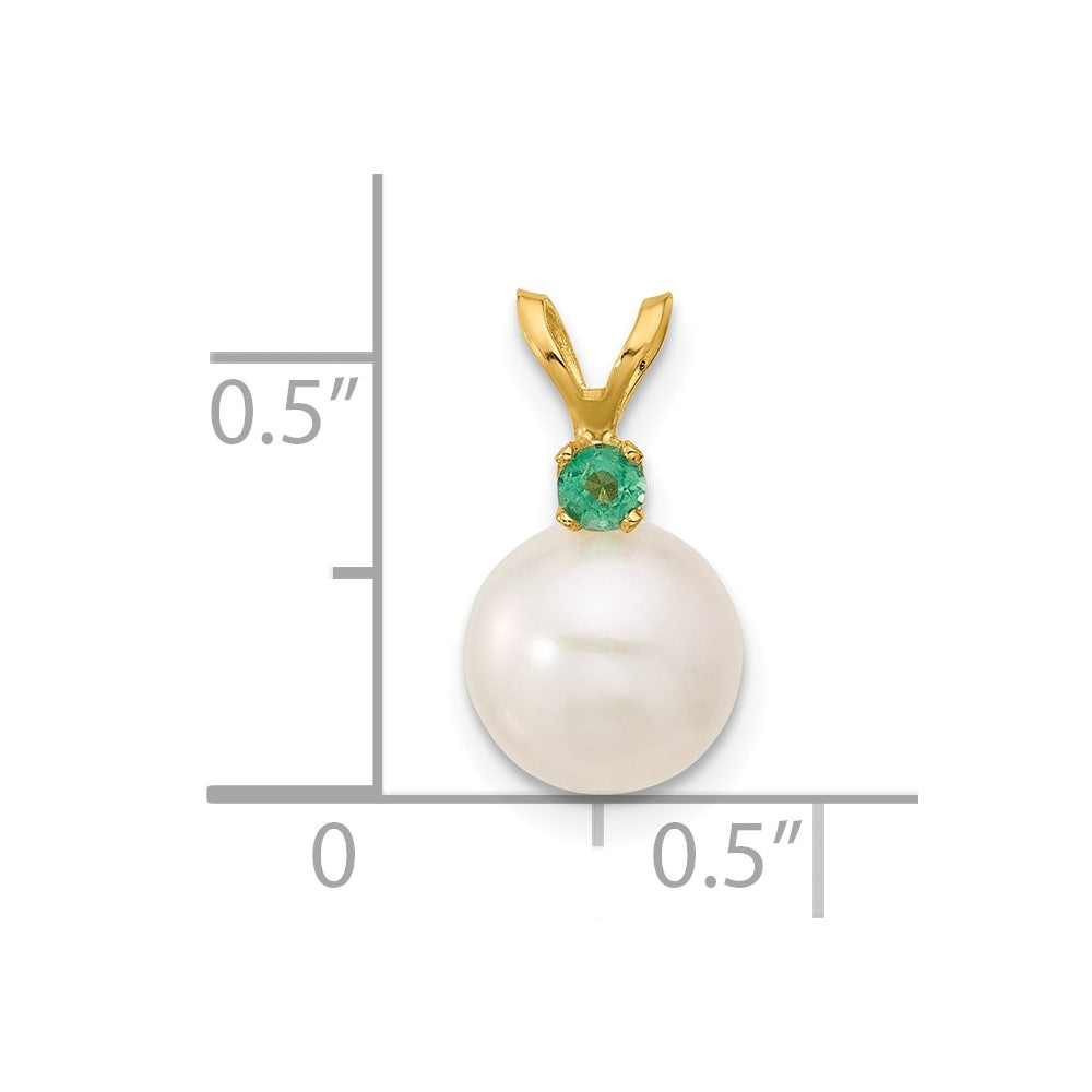 14K Emerald 8-8.5mm White Round FWC Pearl Pendant