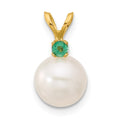 14K Emerald 8-8.5mm White Round FWC Pearl Pendant