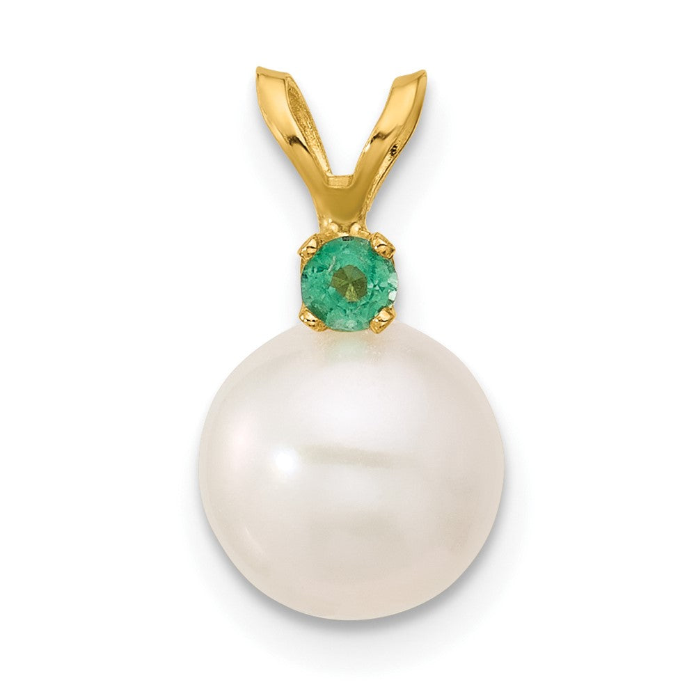 14K Emerald 8-8.5mm White Round FWC Pearl Pendant