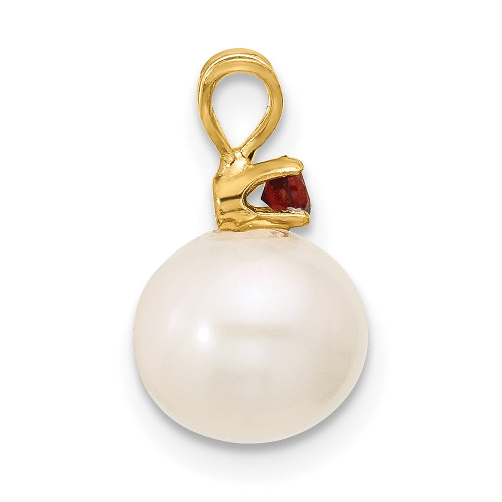 14K Garnet 8-8.5mm White Round FWC Pearl Pendant