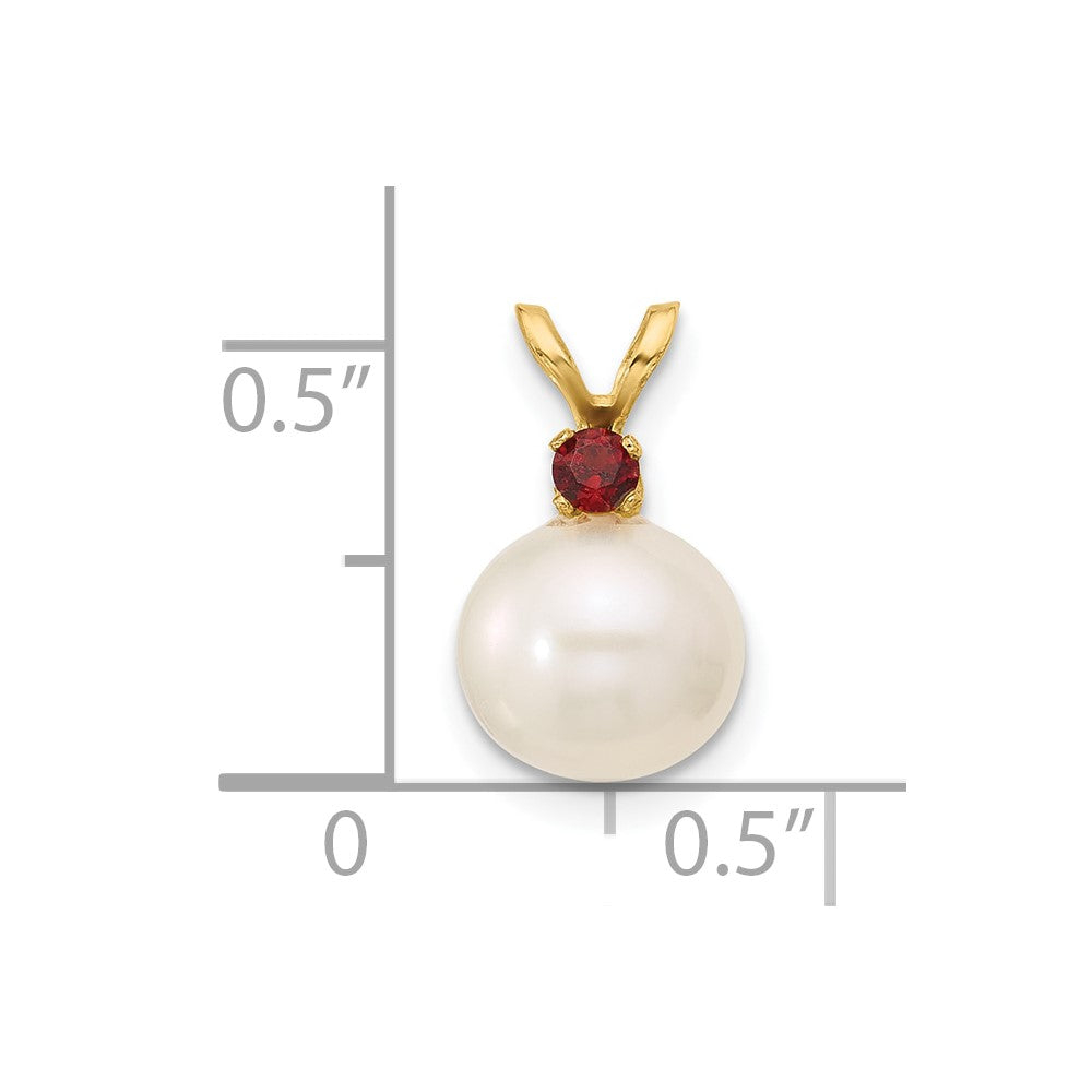 14K Garnet 8-8.5mm White Round FWC Pearl Pendant