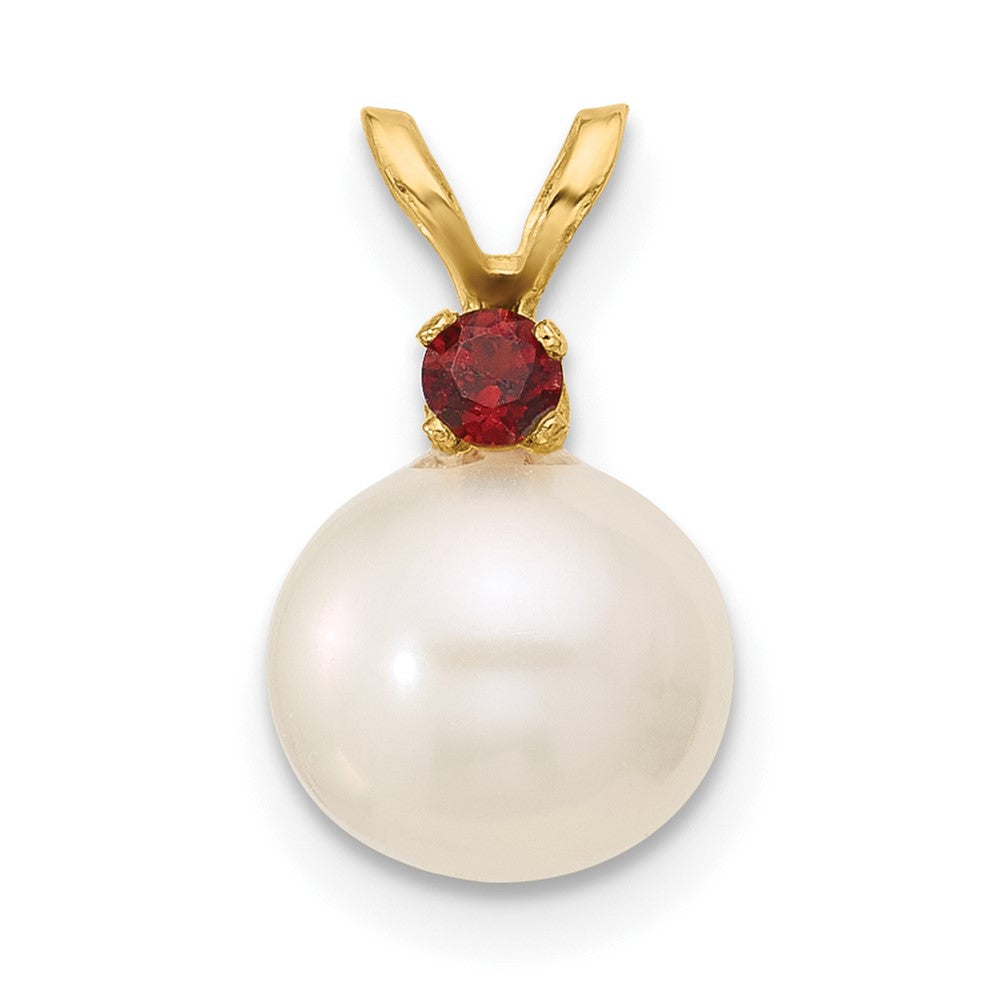 14K Garnet 8-8.5mm White Round FWC Pearl Pendant