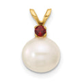 14K Garnet 8-8.5mm White Round FWC Pearl Pendant