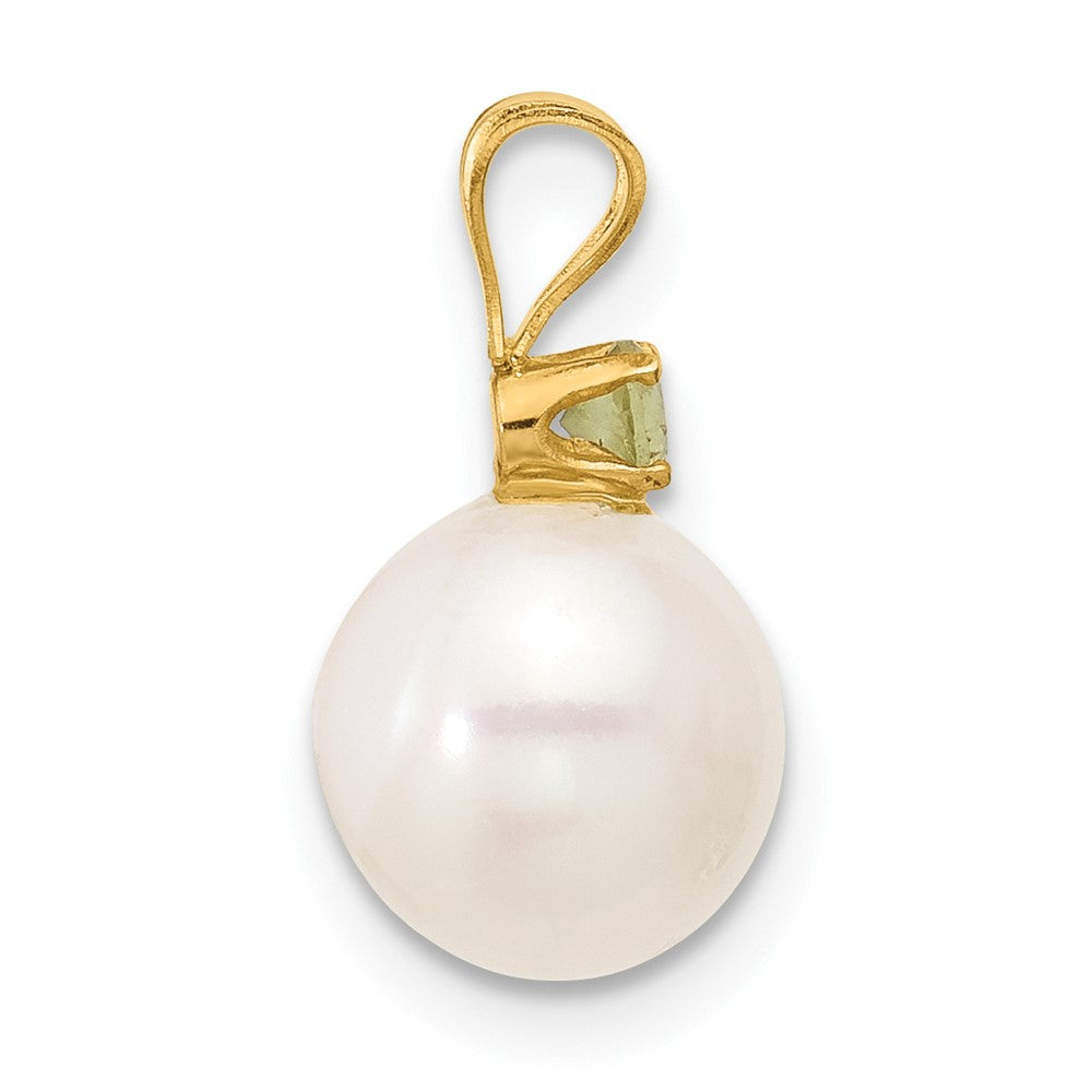 14K Peridot 8-8.5mm White Round FWC Pearl Pendant