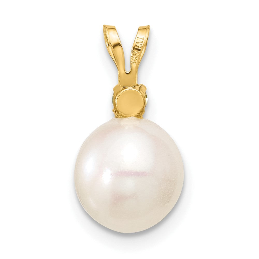 14K Peridot 8-8.5mm White Round FWC Pearl Pendant