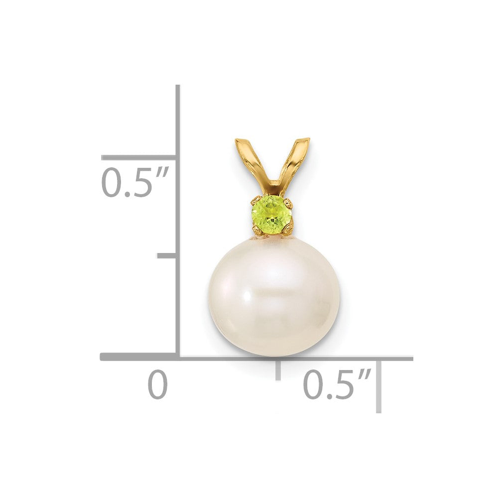14K Peridot 8-8.5mm White Round FWC Pearl Pendant