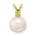 14K Peridot 8-8.5mm White Round FWC Pearl Pendant