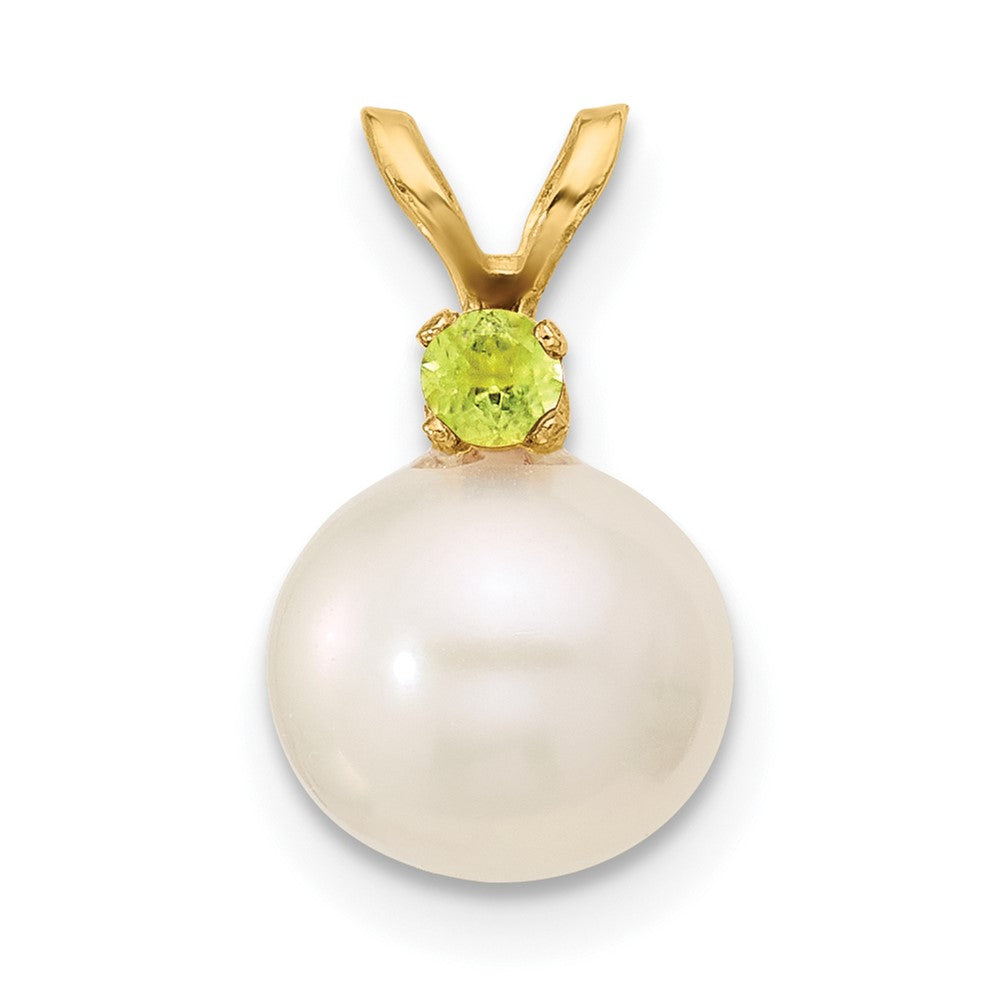14K Peridot 8-8.5mm White Round FWC Pearl Pendant