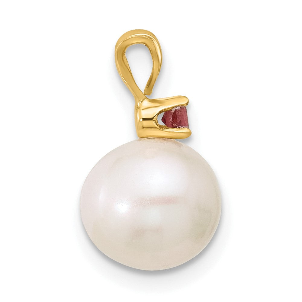 14K Pink Topaz 8-8.5mm White Round FWC Pearl Pendant