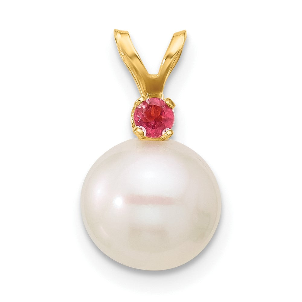 14K Pink Topaz 8-8.5mm White Round FWC Pearl Pendant