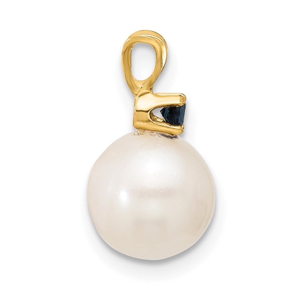 14K Sapphire 8-8.5mm White Round FWC Pearl Pendant