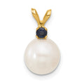 14K Sapphire 8-8.5mm White Round FWC Pearl Pendant