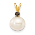14K Smoky Quartz 8-8.5mm White Round FWC Pearl Pendant
