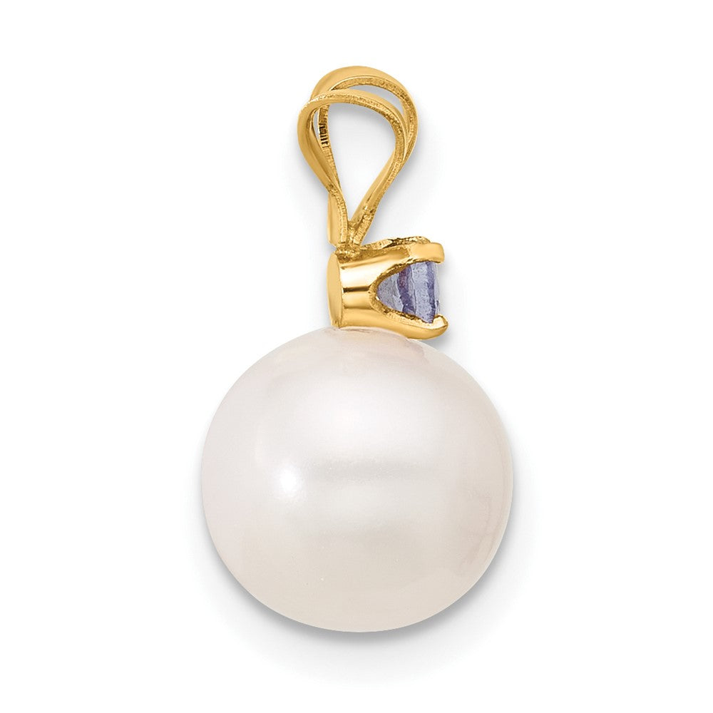 14K Tanzanite 8-8.5mm White Round FWC Pearl Pendant
