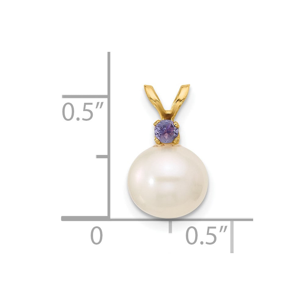 14K Tanzanite 8-8.5mm White Round FWC Pearl Pendant