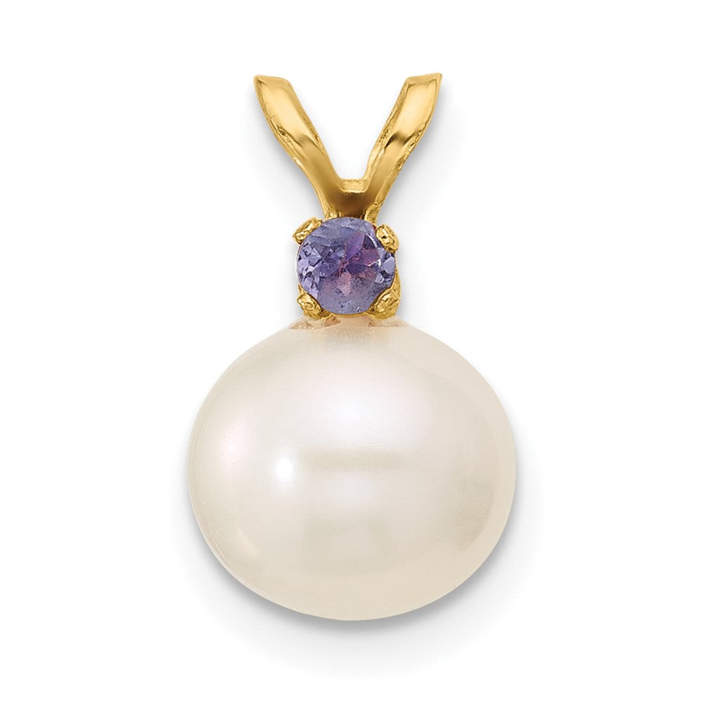 14K Tanzanite 8-8.5mm White Round FWC Pearl Pendant