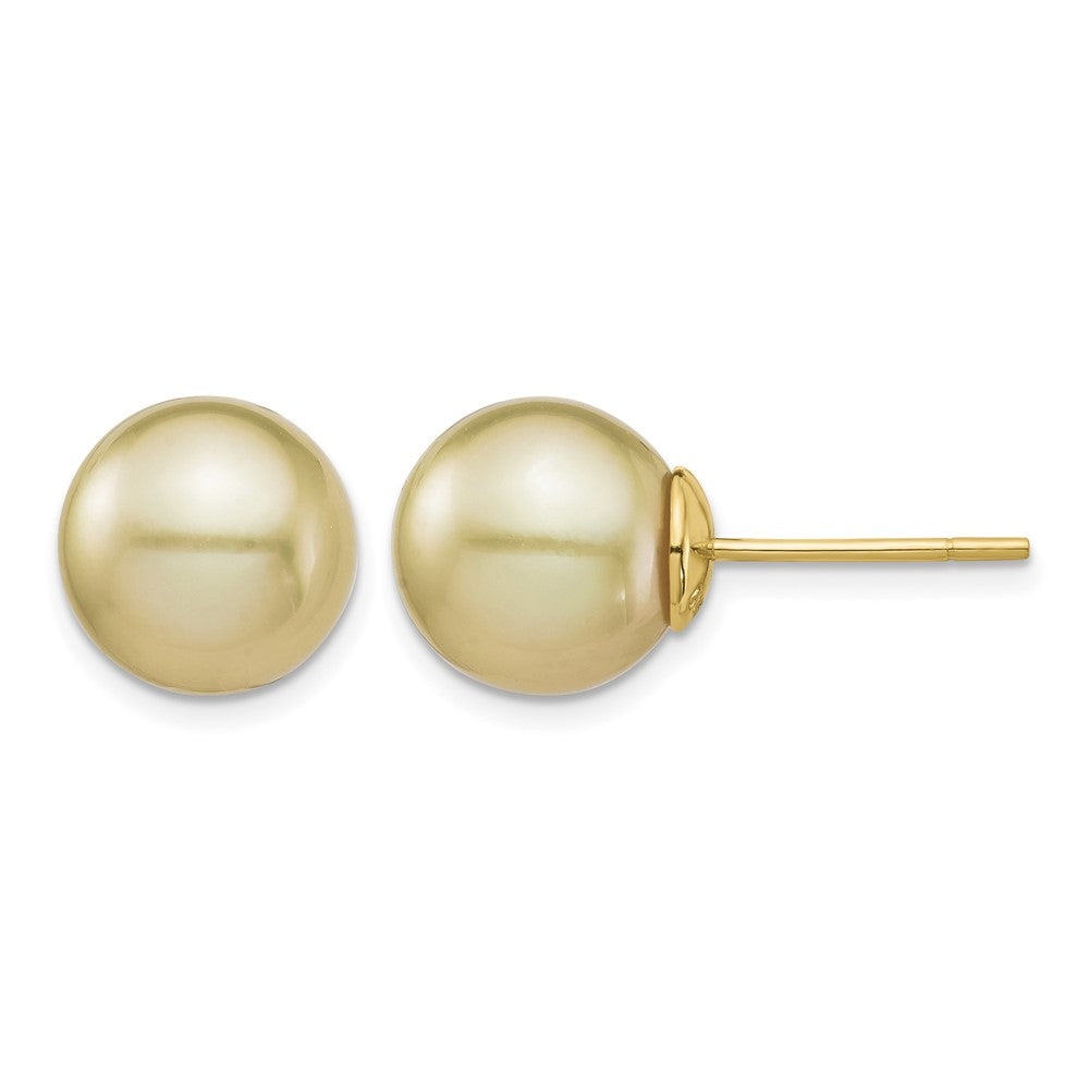 14K 10-11mm Golden Round Saltwater Cultured South Sea Pearl Post Earrings