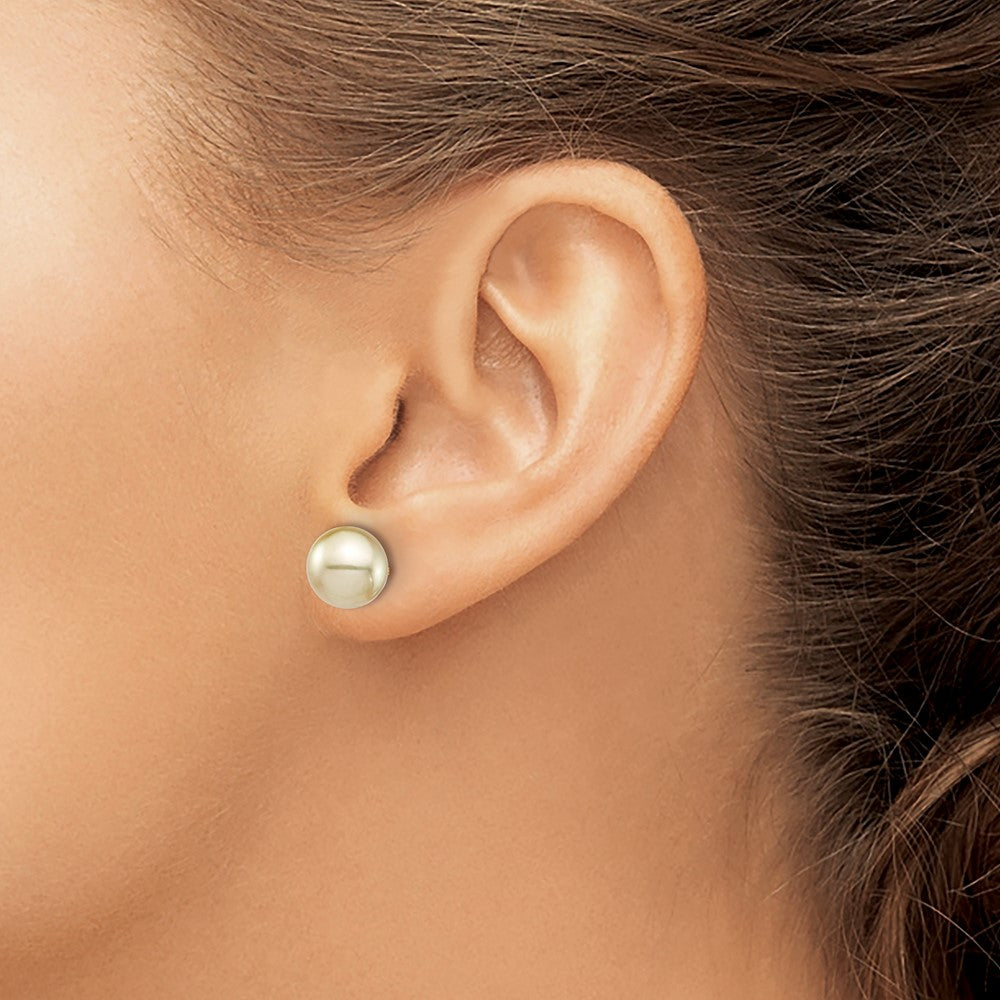 14K 9-10mm Golden Round Saltwater Cultured South Sea Pearl Post Earrings