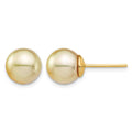 14K 9-10mm Golden Round Saltwater Cultured South Sea Pearl Post Earrings