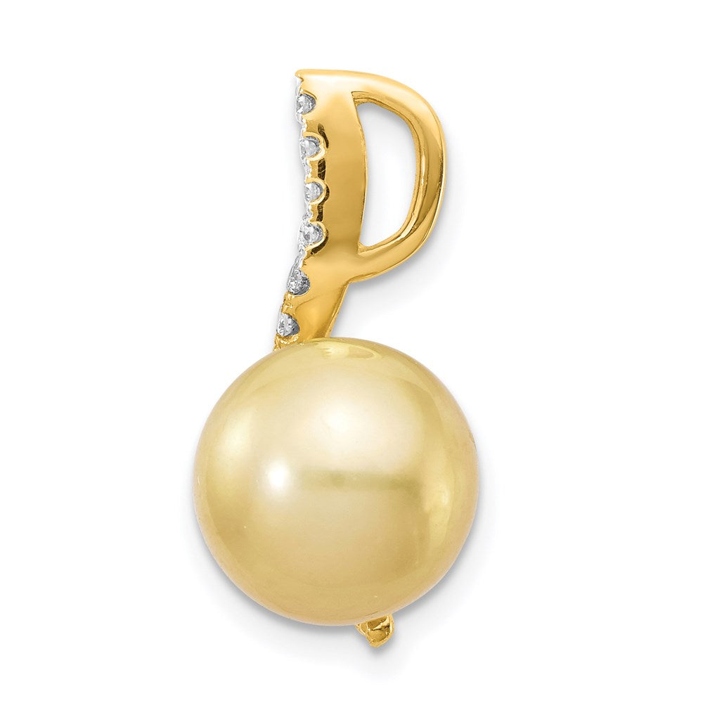14K 10-11mm Golden Saltwater Cultured South Sea Pearl .125ct Dia Pendant